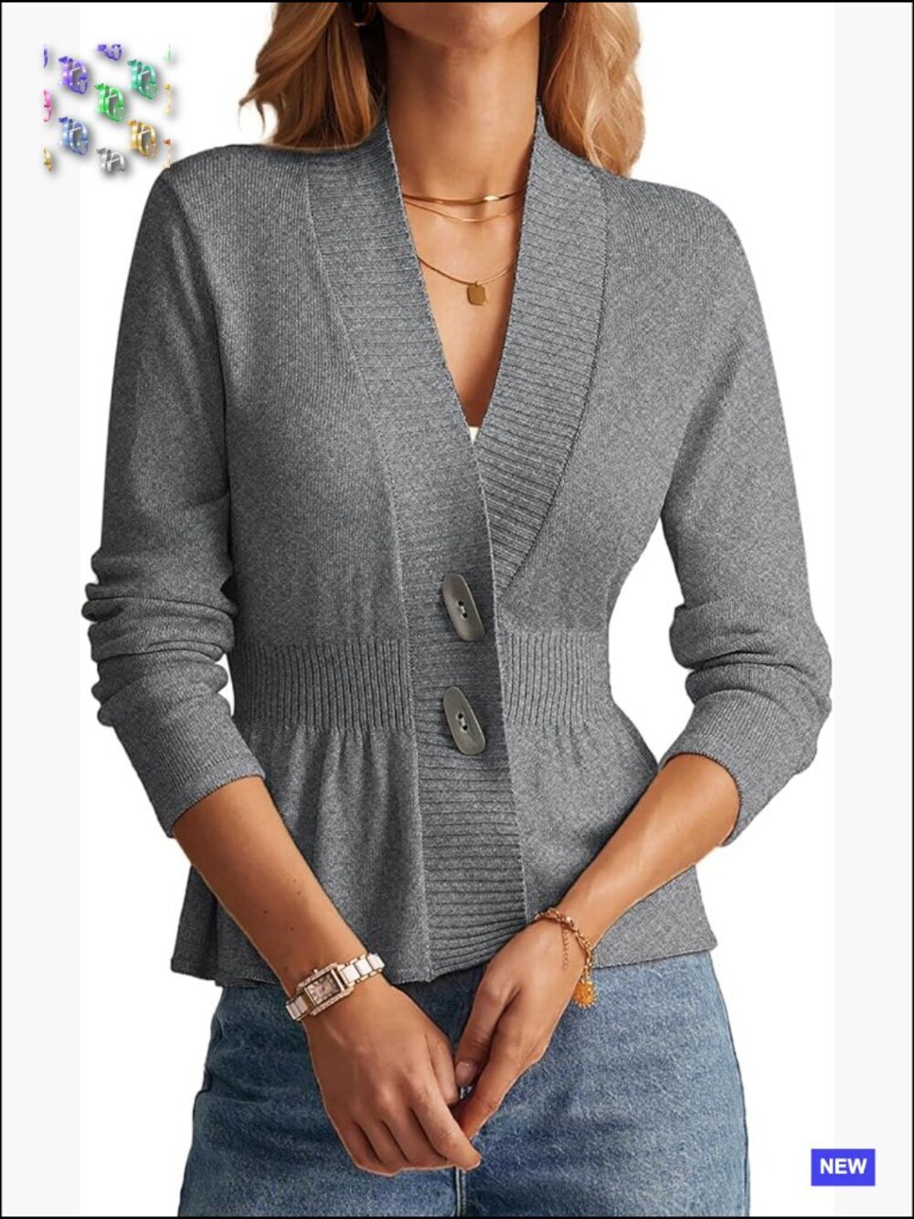 Cropped Cardigan Sweater Lightweight V-Neck Peplum Button Front Long Sleeve
